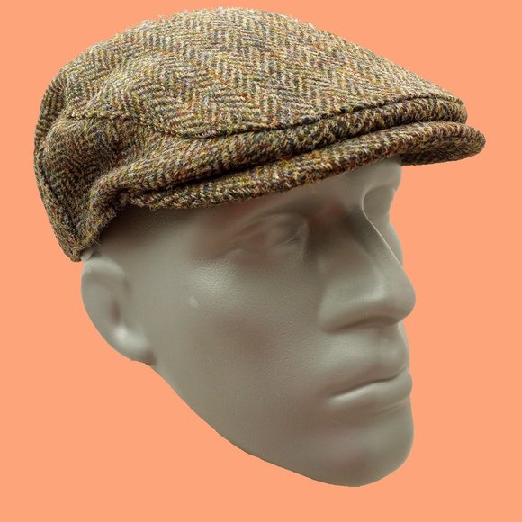 Hartside HS14 Scottish Highland Harris Tweed® Flat Cap in GREEN-BROWN -PICK SIZE - Picture 1 of 9